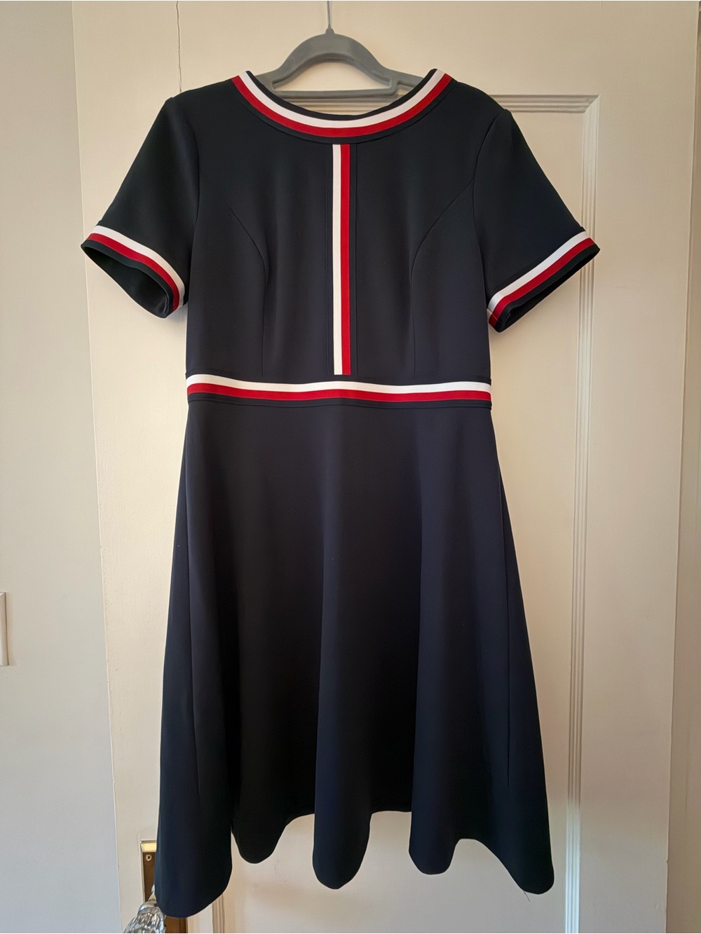 Tommy Hilfiger Navy A-Line Midi Dress with Red & White Trim